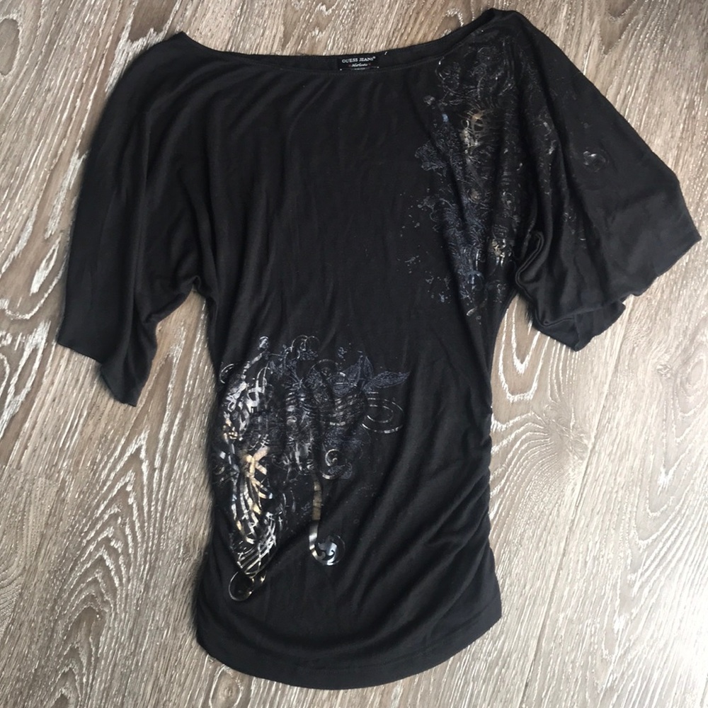 Small black w/ gold and blue Guess top